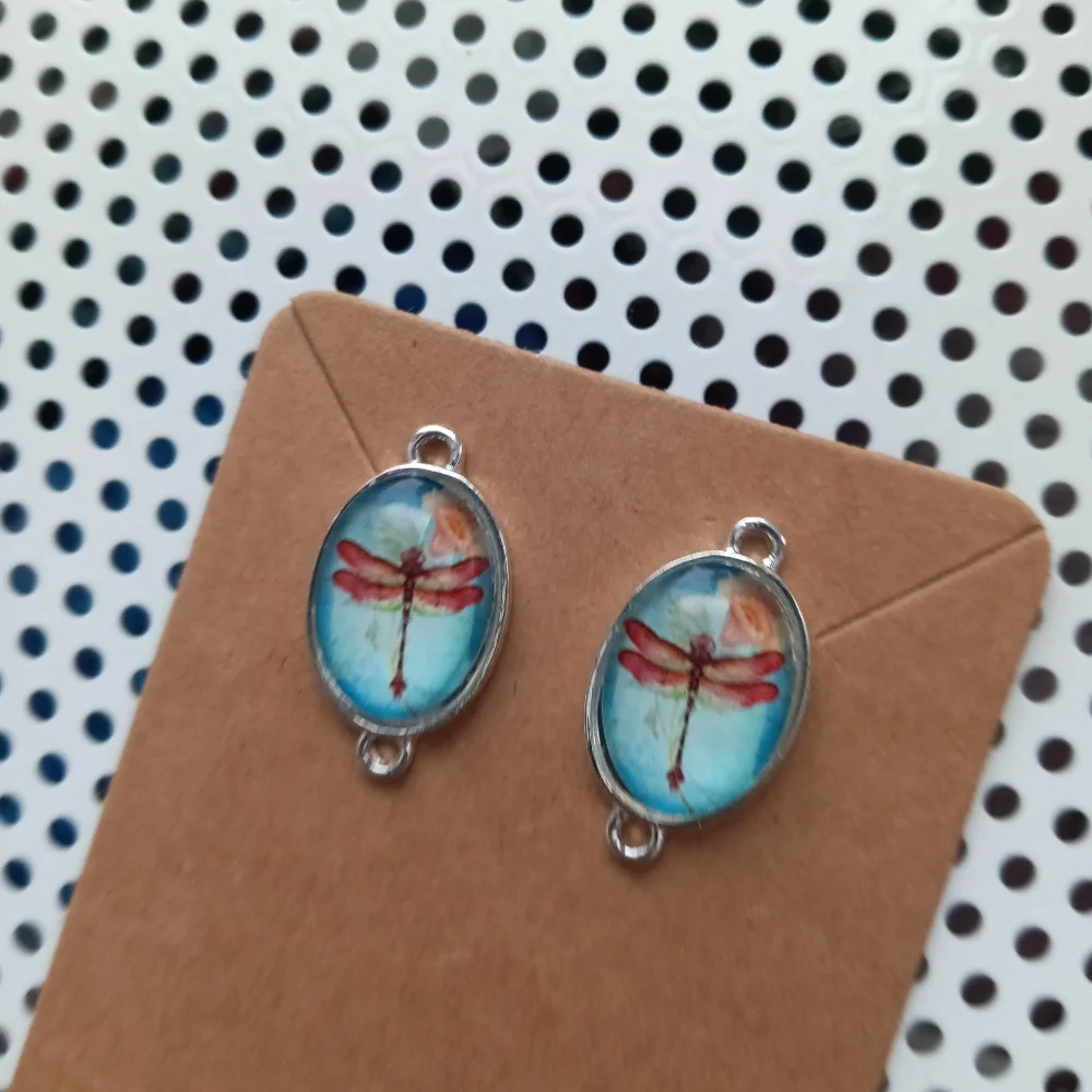 Hand crafted vintage dragonfly post stud back earrings silver plated antique
